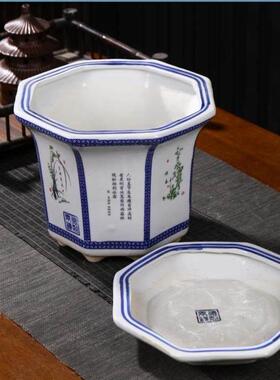 江西景德镇陶瓷中式八角花盆特大号大型高款大码30cm口径加深种树