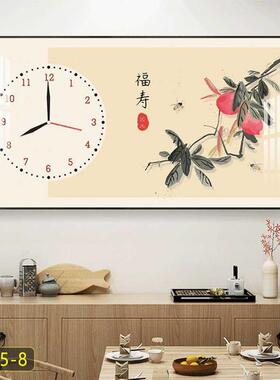 带时钟横板装饰画新中式好寓意挂画餐厅壁画客厅晶瓷壁画