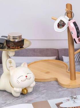可爱钥匙收纳托盘招财猫摆件客厅茶几入户进门玄关桌面家居装饰品