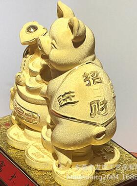 绒沙金十二生肖金猪摆件工艺品聚宝盆办公家居摆设品会销商务礼品