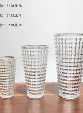 现代简约横纹仿水晶玻璃花瓶家居样板房餐厅桌面插花装饰摆件