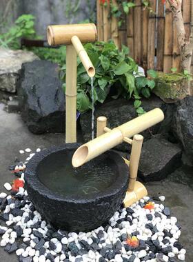 庭院竹子流水摆件 惊鹿组合  假山园林石槽摆件 日式装饰滴水器