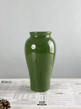 高档花景德陶瓷瓶餐桌厅插花装饰绿色陶罐多肉客坛子茶室禅镇意摆