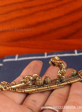 纯黄铜鸬鹚竹筏摆件家居办公室桌面小摆件老人鸬鹚竹筏黄铜工艺品