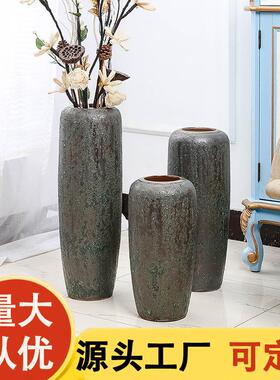 景德镇手工复古粗陶落地花瓶坛子缸花盆插花器干支插干花陶瓷花瓶