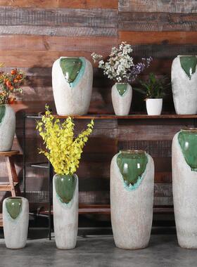 复古中式插花瓶景德镇陶瓷客厅院子落地陶罐桌面摆件粗陶花盆水养