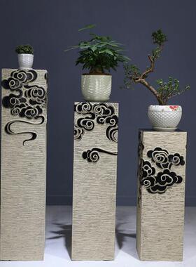 新中式落地彷古石柱客厅玄关家居展示柱展厅摆件底座祥云柱装饰品