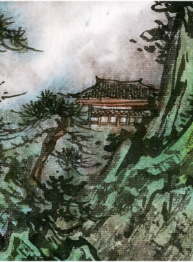 水墨画大师天津美院文春辉老师精品山水斗方《 云歌缭绕》送画框