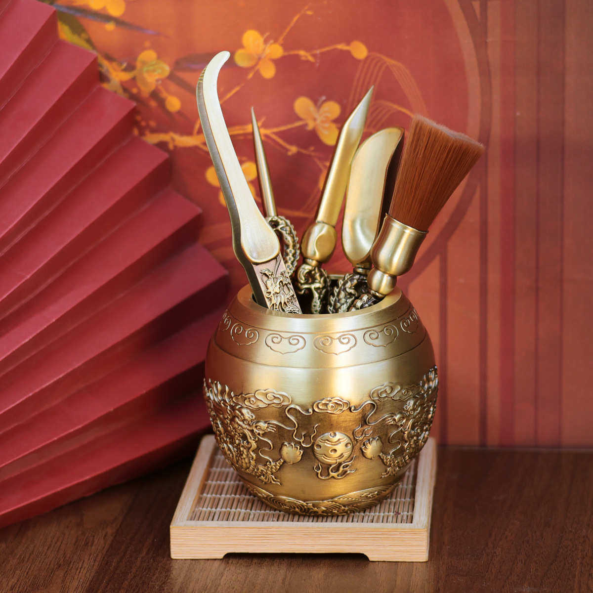 黄铜浮雕双龙茶道六君子功夫茶具配件家居茶桌茶夹茶刷勺泡茶工具,淘宝优惠券,粉丝福利购,淘宝优惠卷