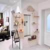 Solid wood cloud hole board full-length mirror integrated custom entry porch storage rack door behind wall storage hanger