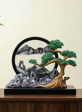 创意迎客松山水流沙画摆件沙漏新中式客厅玄关办公室茶室软装饰品