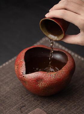 老岩泥满山红锔钉建水窑变粗陶茶洗杯洗茶渣缸茶具配件茶水废水缸