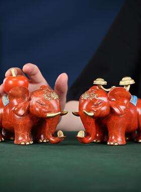 彩铜平安如意对象摆件家居办公桌铜工艺品装饰开业礼品大象摆设
