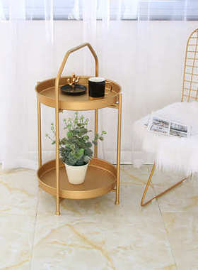 北欧创意简约双层小茶几手提移动沙发边几卧室客厅床头铁艺摆件