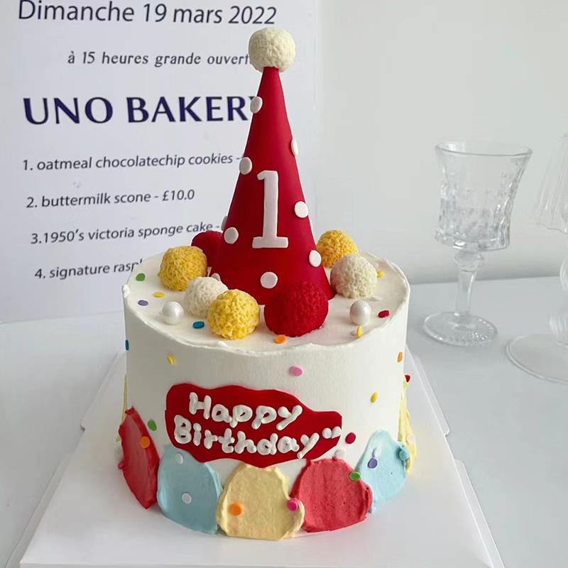 宝宝周岁仿翻糖帽子蛋糕装饰配件百天红色1岁波点毛球帽子搓球器 - 图2