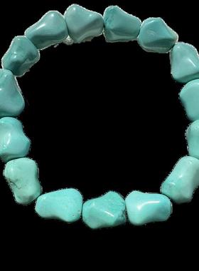 天然原矿高瓷绿松石随行原石手链 男女款单圈手串尺寸约13×9.5mm