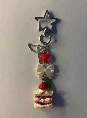 Handmade Strawberry Cake Phone Charm Food Keychain