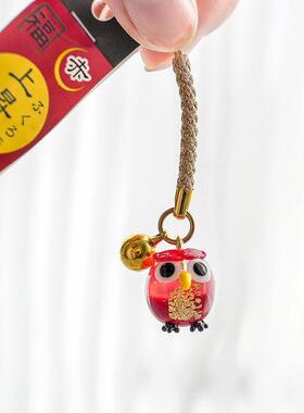 上升运 进口玻璃金箔幸运猫头鹰挂件车头手机钱包装饰祝福送礼物