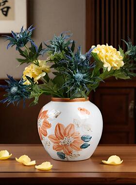 新中式手绘向阳花陶瓷花瓶客厅插花家居装饰品摆件高颜值水培花器