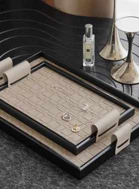 现代简约风皮质香薰托盘高级感置物收纳盘客厅茶几桌面软装装饰品