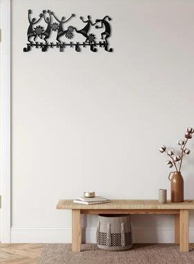 铁艺铁制工艺品1 件黑色壁挂式钥匙扣 - 6 个挂钩