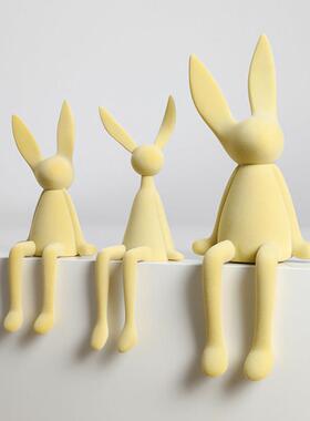 坐姿长耳兔子摆件家居客厅入户玄关电视柜鞋柜高级感蓝色软装饰品