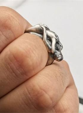 男女拥抱亚当和夏娃人型戒指个性夸张独特潮流小众艺术食指戒首饰