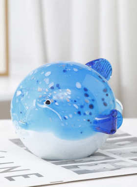 创意纯手工琉璃鱼玻璃鱼河豚摆件家居客厅桌面玄关装饰工艺品