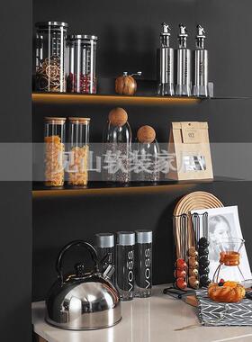 样板间厨房储物层板架饰品摆件玻璃油壶罐咖啡壶软装道具