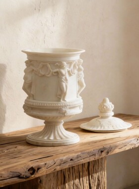 中古花瓶古罗马法式摆件玄关装饰客厅插花艺术花器复古仿玉石摆件