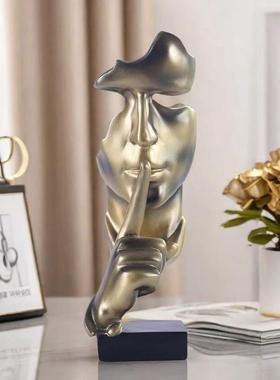 沉默是金抽象人物树脂摆件人脸雕像欧式家居电视柜玄关装饰创意