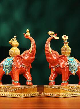 黄铜大象摆饰一对《泰平吉象》办公室家居客厅玄关开业礼品工艺礼