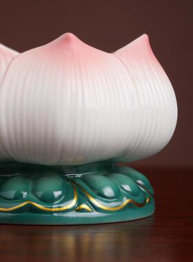 七珍 陶瓷莲花香炉供佛线香家用插香室内烧香炉 佛前供奉佛具用品