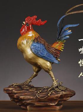 一鸣惊人铜鸡摆件金鸡大公鸡生肖鸡创意招财礼品书房桌面装饰品