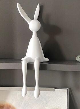 摆简YSY约现代黑朵白长耳兔子件呆萌兔坐姿雕塑客厅电饰视柜家居