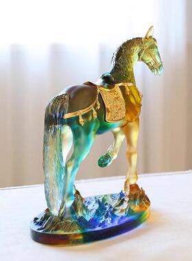威弗列德客厅书房中式摆件志在千里马年本命彩色描金礼琉璃千里马