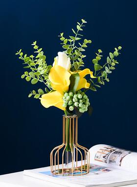 新款直销北欧铁艺金色水培玻璃花瓶摆件 客厅餐桌面装饰干花花插