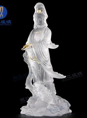 琉璃踏龙观音菩萨乘龙观音摆件拿珠拿净瓶观世音菩萨佛像桌面摆放