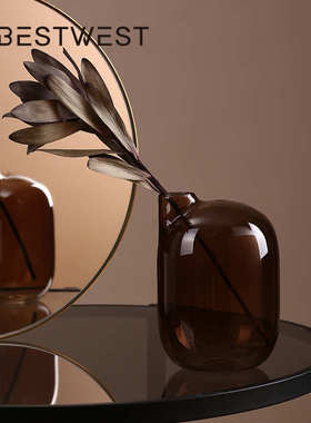 博西新品 现代简约小口彩色玻璃花瓶 家居软装展厅样板间摆件批发