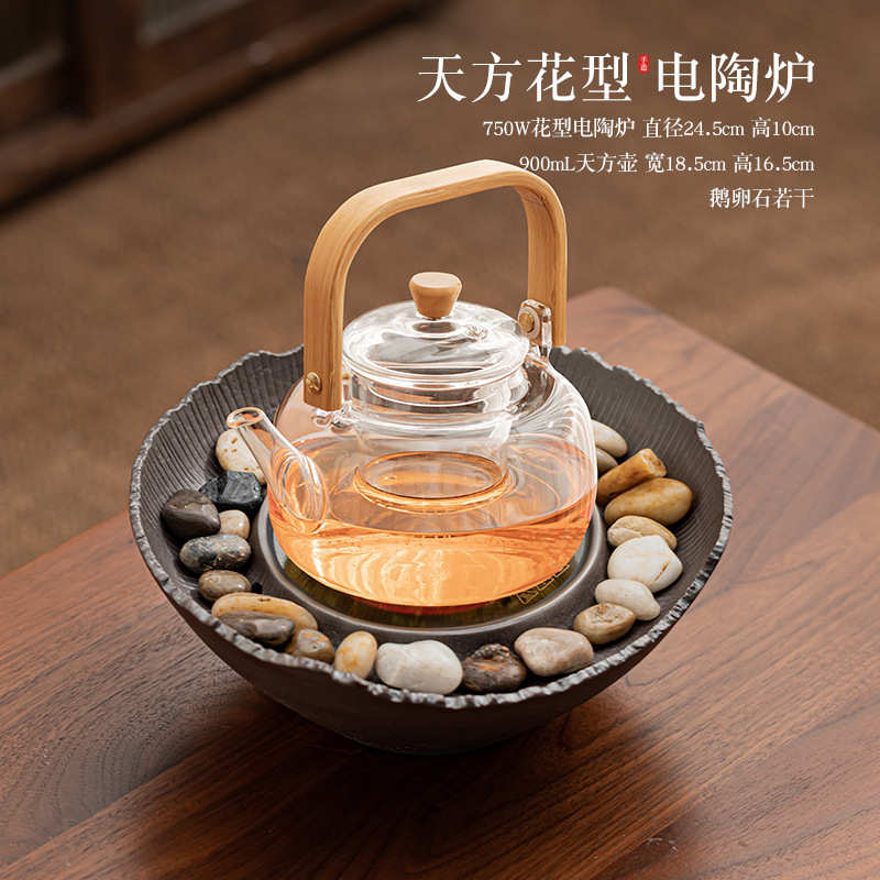 Tea cooking pottery stove, pots, pots, milk pots, full set of tea brewing tea brewing tea cooking appliances for household tea sets, glass pots, and tea roasting stoves