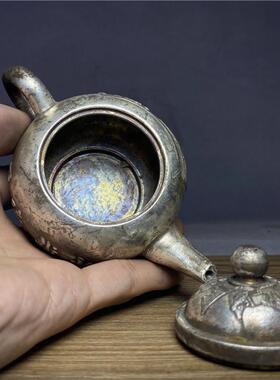 古玩老物件镀银喜上眉梢古UWR厚德载物茶壶酒精工铜铜壶水壶董收