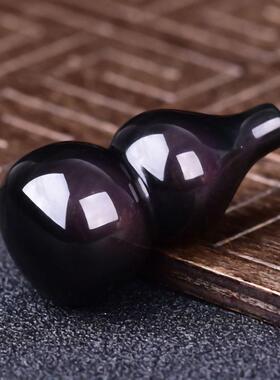 天然黑曜石葫芦串挂件七星阵彩虹眼黑色水晶六颗挂正北方七赤破军