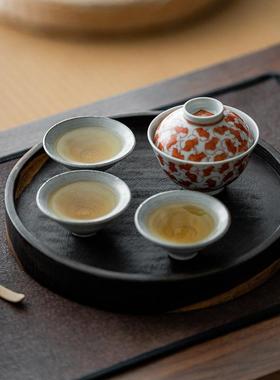 侘寂风托盘黑檀木整木干泡台小茶台家用茶盘民宿装饰置物架