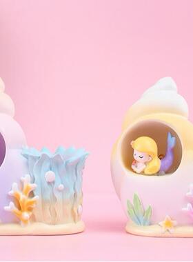 创意少女灯心美人笔筒灯小夜灯鱼星星艺品摆件桌面2104-55工装饰