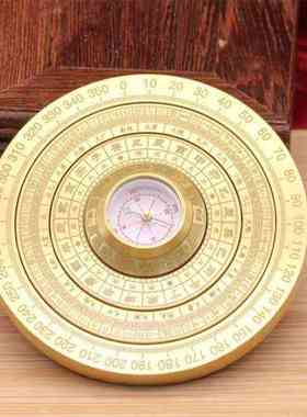 全铜解压罗盘陀螺黄铜转转手把件双面旋转随身携带把玩八卦转盘