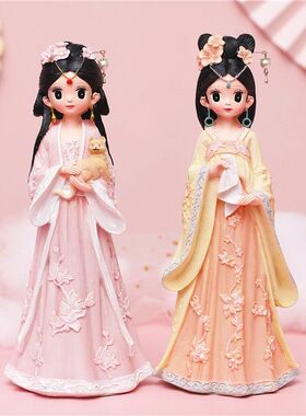 国潮古风少女摆件可爱汉服女孩手办创意礼品家居装饰摆件旅游景区
