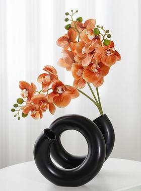 北欧极简陶瓷花瓶创意家居摆件装饰品黑白哑光釉面水培干花插新款