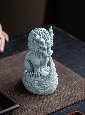 青砂石国潮风吸水兽创意家居客厅玄关工艺装饰品水族鱼缸造景摆件
