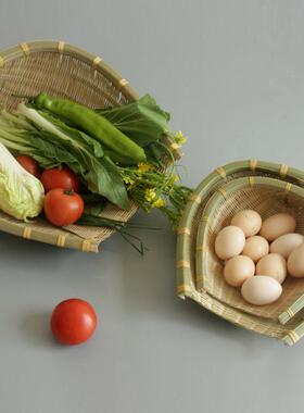 竹编簸箕开 口筲箕撮箕筛子家用头层竹青厨房洗菜沥水收纳装饰晾