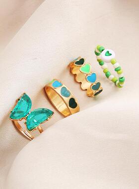 Ring 6-Piece set rings镶嵌水钻桃心戒指 太极爱心滴油戒指6件套